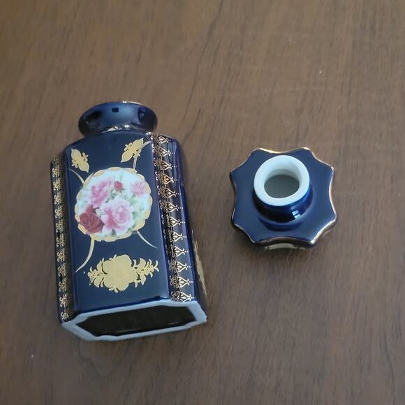 Vintage Limoges France Cobalt Blue Porcelain Jar 6” Tall Gold Gilt - Picture 6 of 13